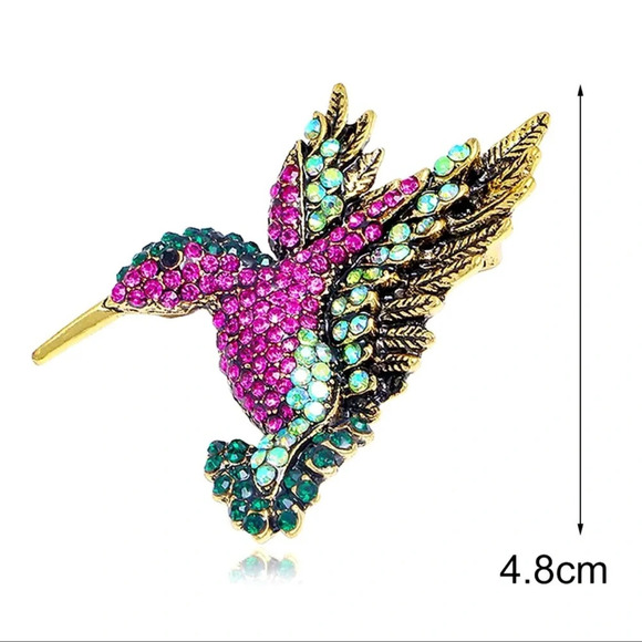 Hummingbird Pink Crystal Pin Brooch - Picture 7 of 7